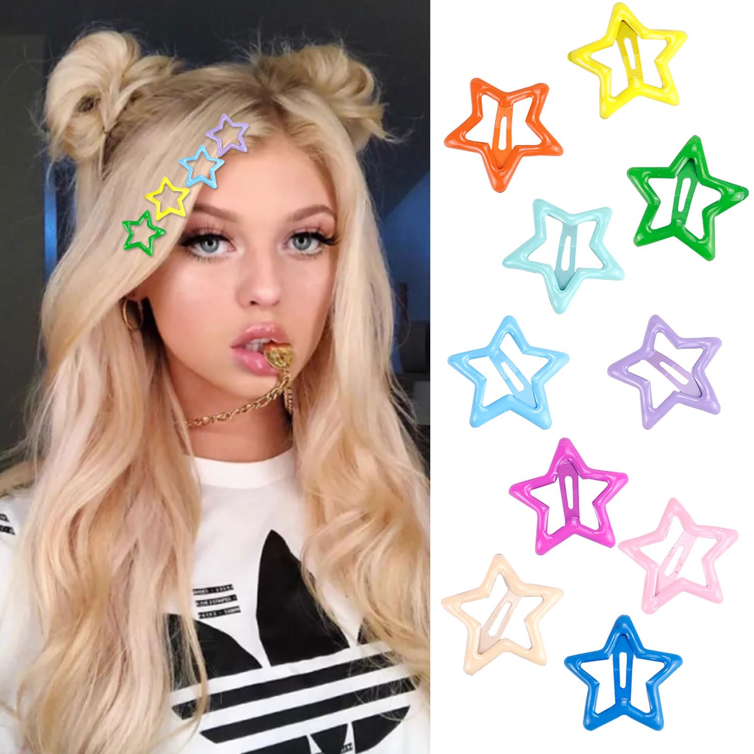 10pcs Cute Star Hair Clips Y2K Metal Star Hair Barrettes Snap Non Slip Hair Clips Hair Accessories Cute Candy Colorful Kawaii Hair Clips for Girls Girls Kids Headwear (ColorStar10)