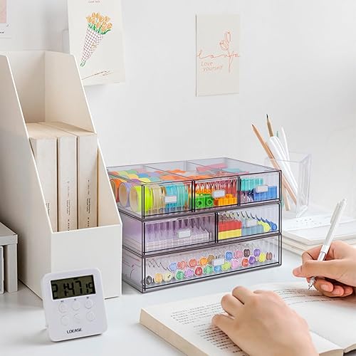 Miniatura 6 de Organizador de escritorio apilable de 3 niveles con 6 cajones, caja de almacenamiento de escritorio de plástico, almacenamiento de maquillaje