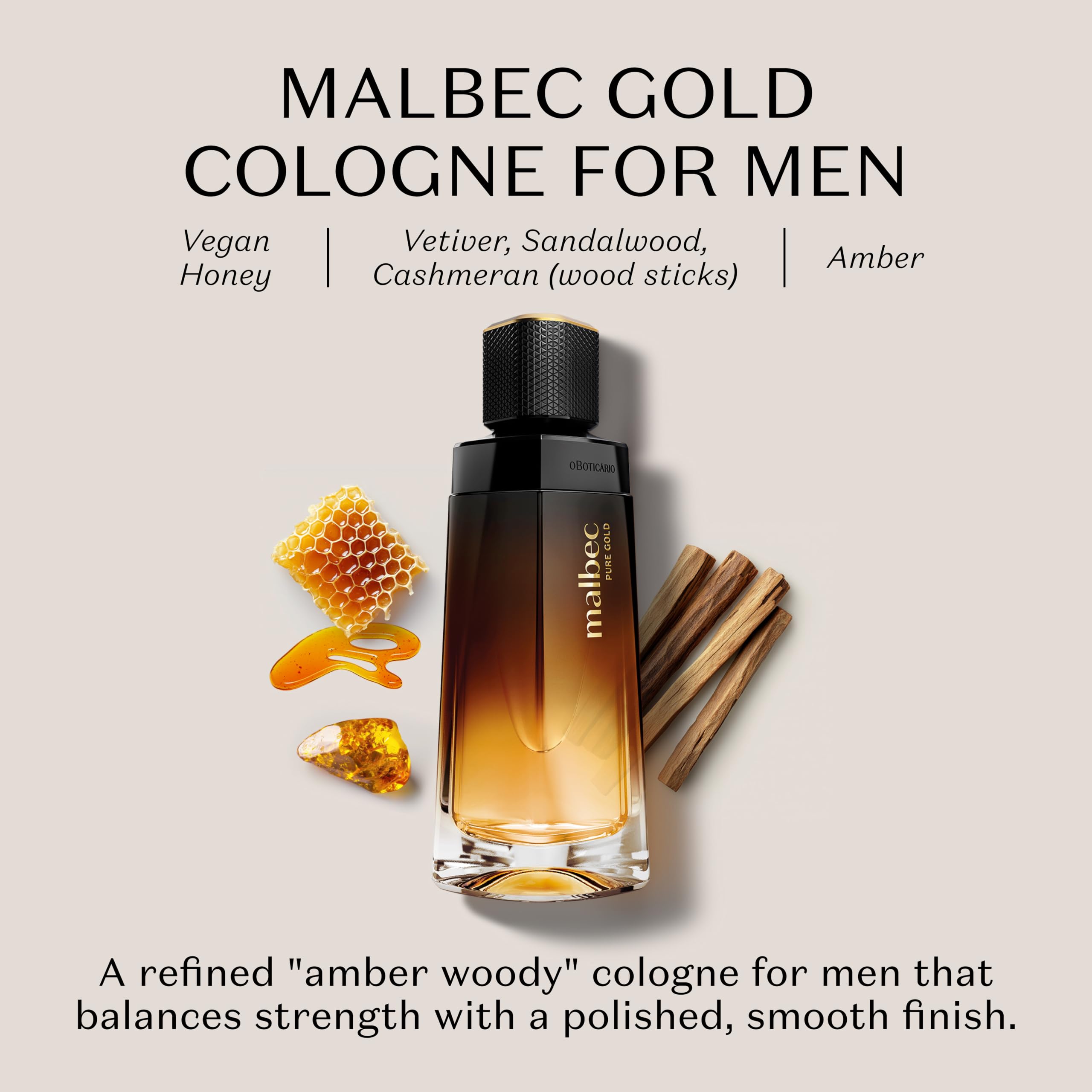 Malbec Pure Gold Eau de Toilette – Colonia a lunga durata da uomo – Profumo unico di quercia francese invecchiato – Fragranza premium da uomo – 96,4 g
