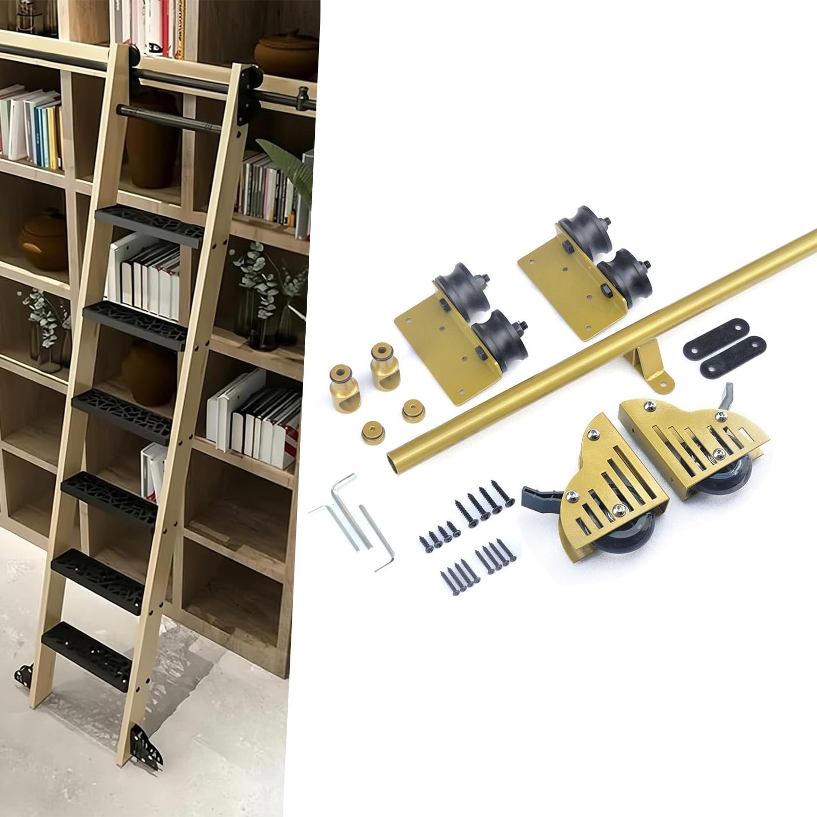 Échelle coulissante de bibliothèque kit rails 300 cm sans effort