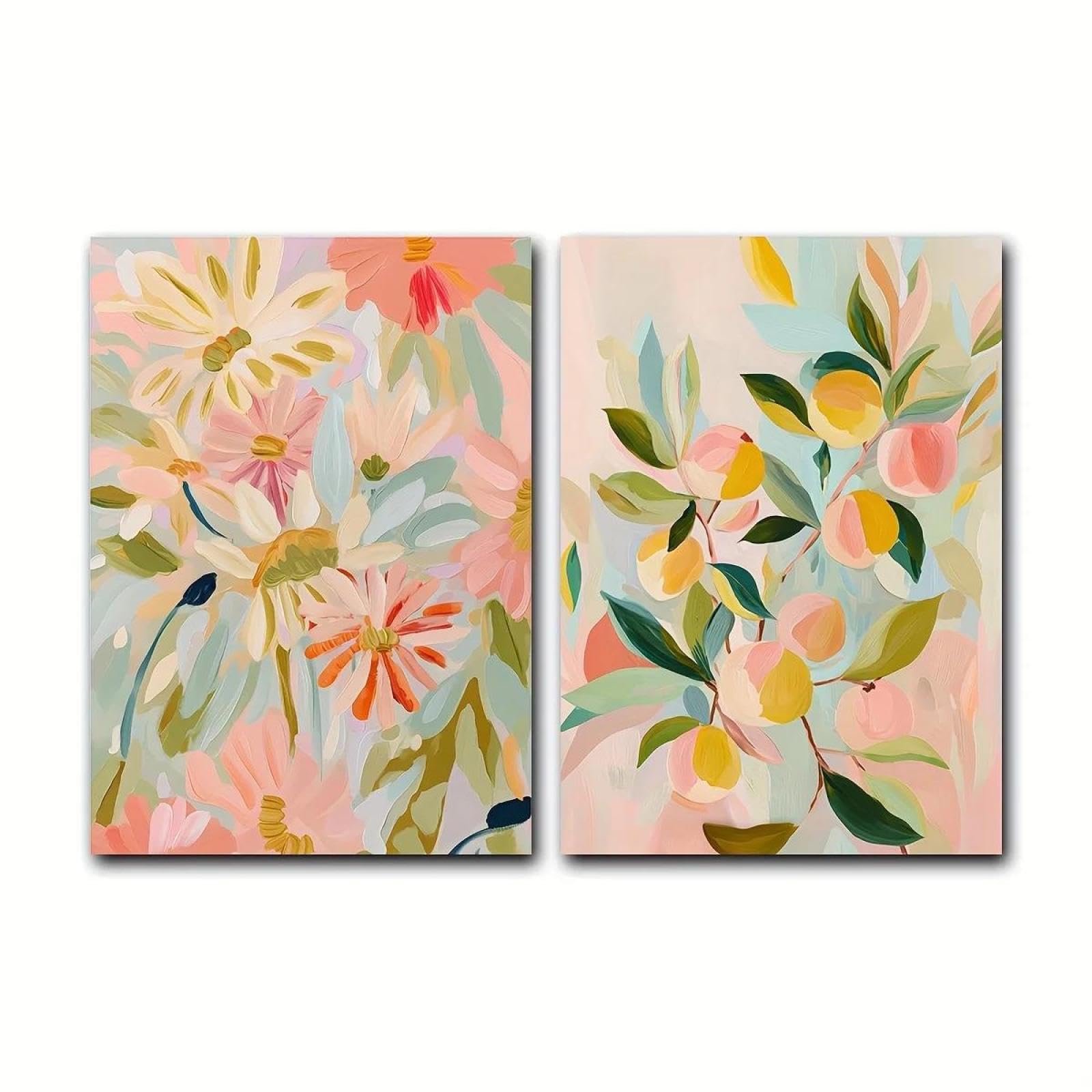 Baibexing Abstract Peach Plants Wildflowers Canvas Paintings Poster Prints Wall Art Picture Living Room Home Decor 60X80Cmx2Pcs Unframed