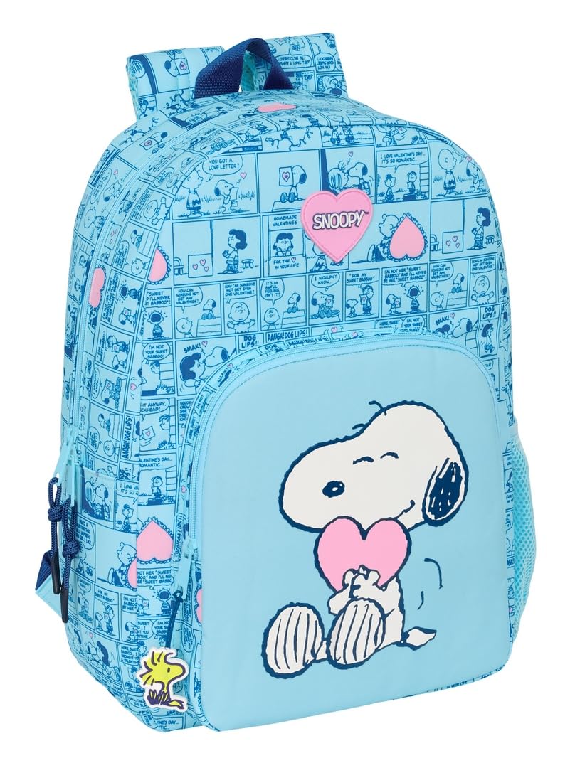 SNOOPY Love Schulrucksack, M, hellblau – Trolley-Kompatibel, 2 Jahre Garantie