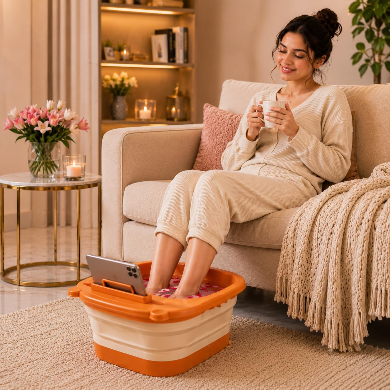 Foldable Soaking Tub with Massage Rollers, Collapsible Spa Bath Bucket for Pain Relief, Stress Relaxation, Pedicure Care and Home Use, Space Saving Portable Bath Basin for Adults Non Electric Design(Multicolor)-image-47