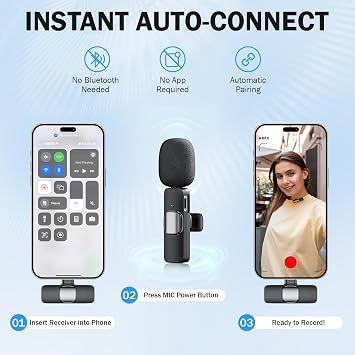 Mini Microphone for iPhone: Wireless Lavalier Microphones for iPhone/iPad/Android - Noise Reduction Lapel Mic for Video Recording Interview Podcast Vlog YouTube Tiktok