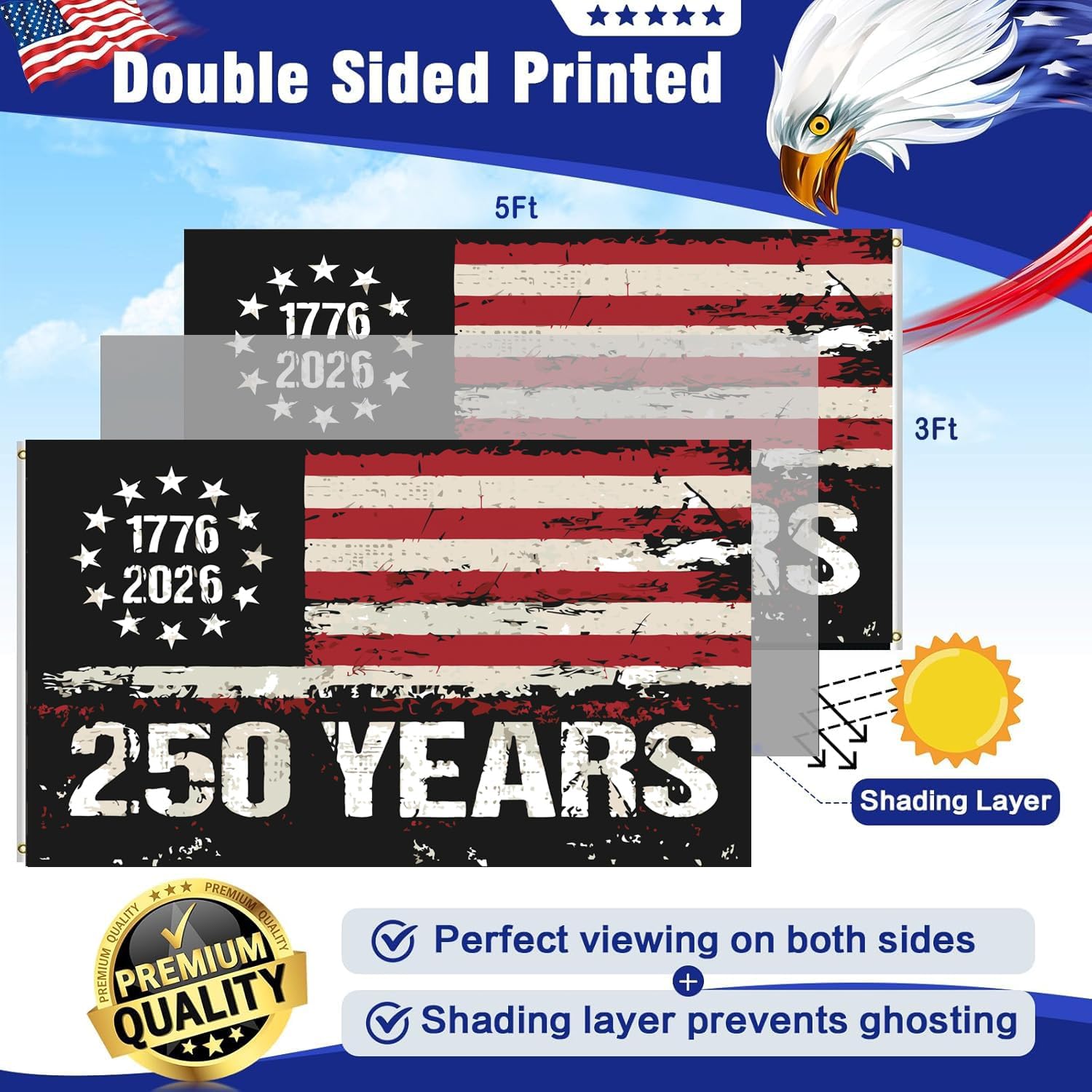 250 Anniversary USA Flag 3x5: Betsy Ross Freedom Flags Heavy Duty Double Sided 3-Ply - UV Protection & Fade Resistant & Reinforced Brass Grommets - America 250 Years Of Freedom - Image 2