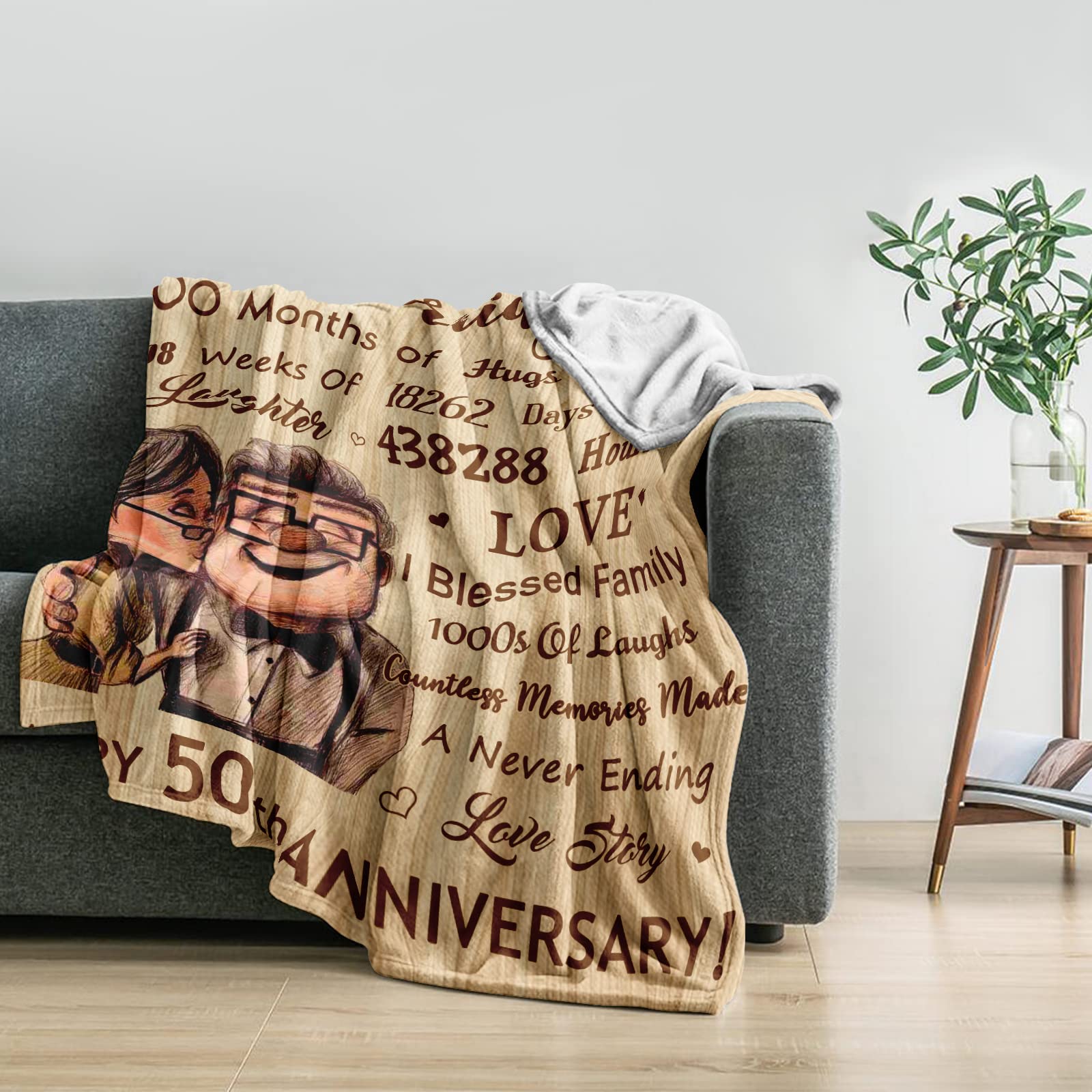 Flanell-Decke Zum 50. Hochzeitstag – Personalisierte Jubiläumsdecke 152x127 Cm, Goldene Hochzeit Geschenk