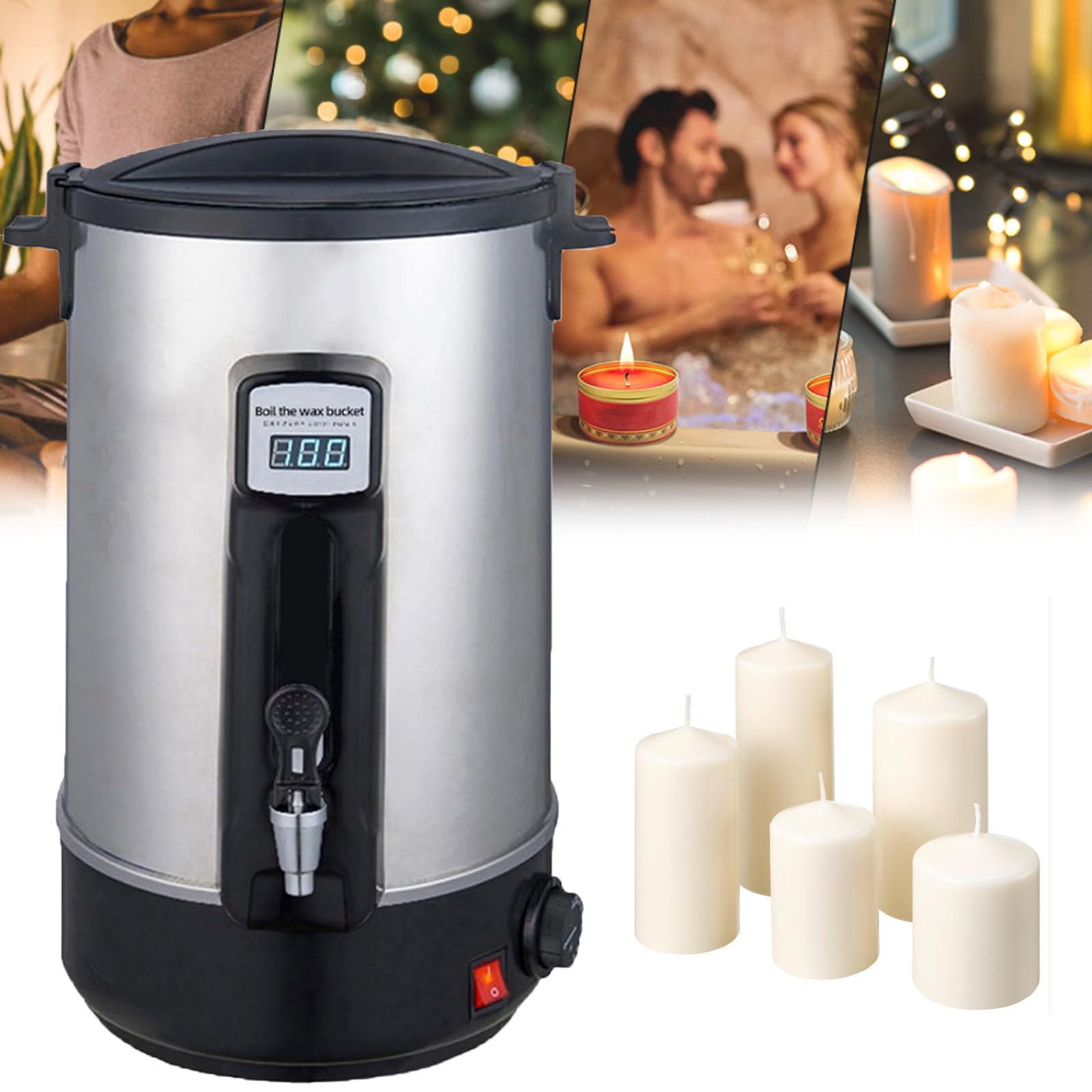 Ksedcon Fondicera Digitale con Beccuccio Versatore per la Produzione di Candele – Pentolino Elettrico con Indicatore di Temperatura e Spegnimento Automatico