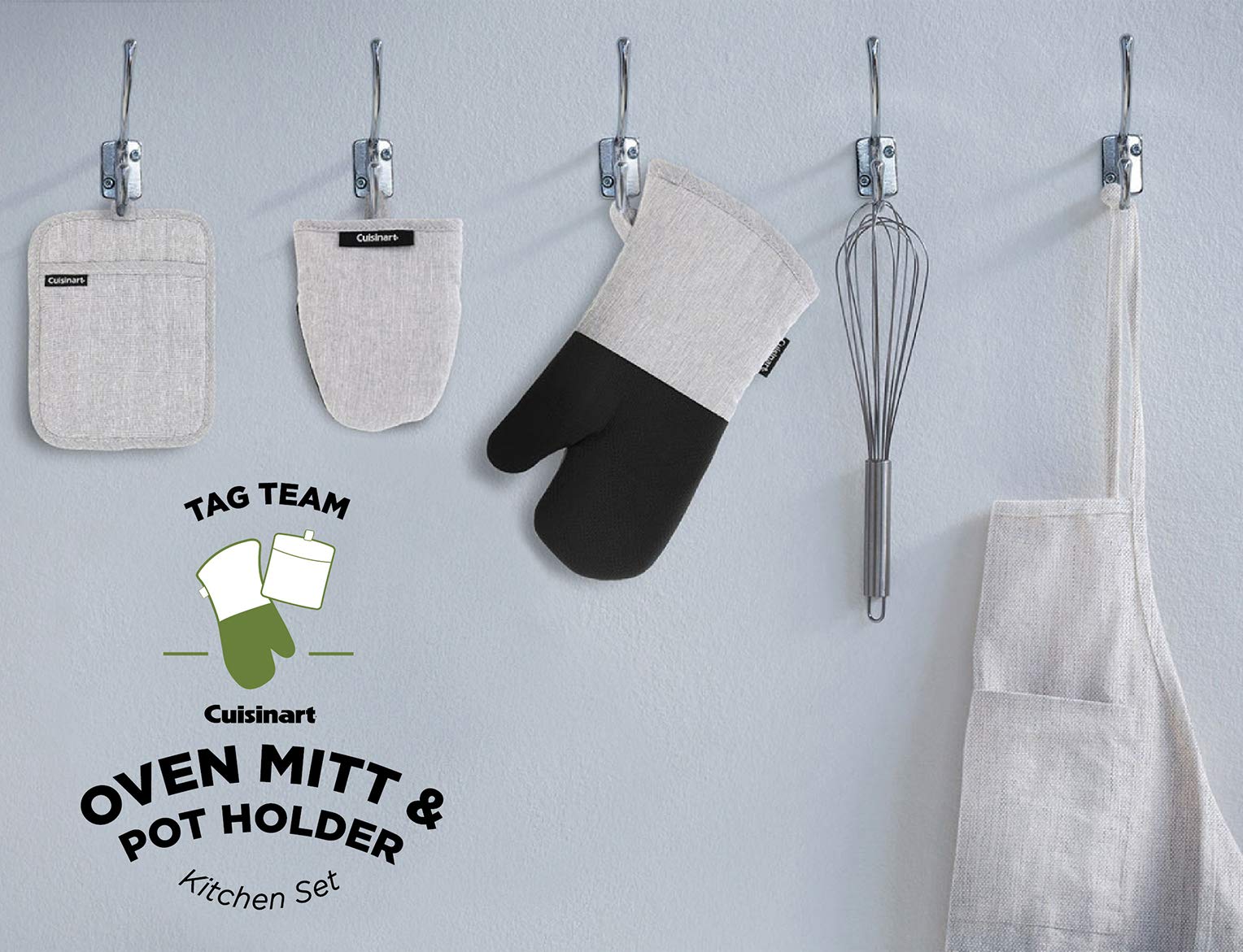 Cuisinart Chambray Mini-Ofenhandschuhe aus Neopren, 2 Stück, hitzebeständig bis 200 °C, rutschfeste Mini-Fäustlinge mit isolierten Taschen und Aufhängeschlaufe, hellgrau