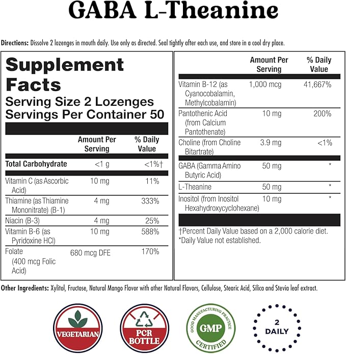 KAL Vitamina D-3 5000 UI y GABA L-Theanine Lote 90 Tabletas miniatura 3