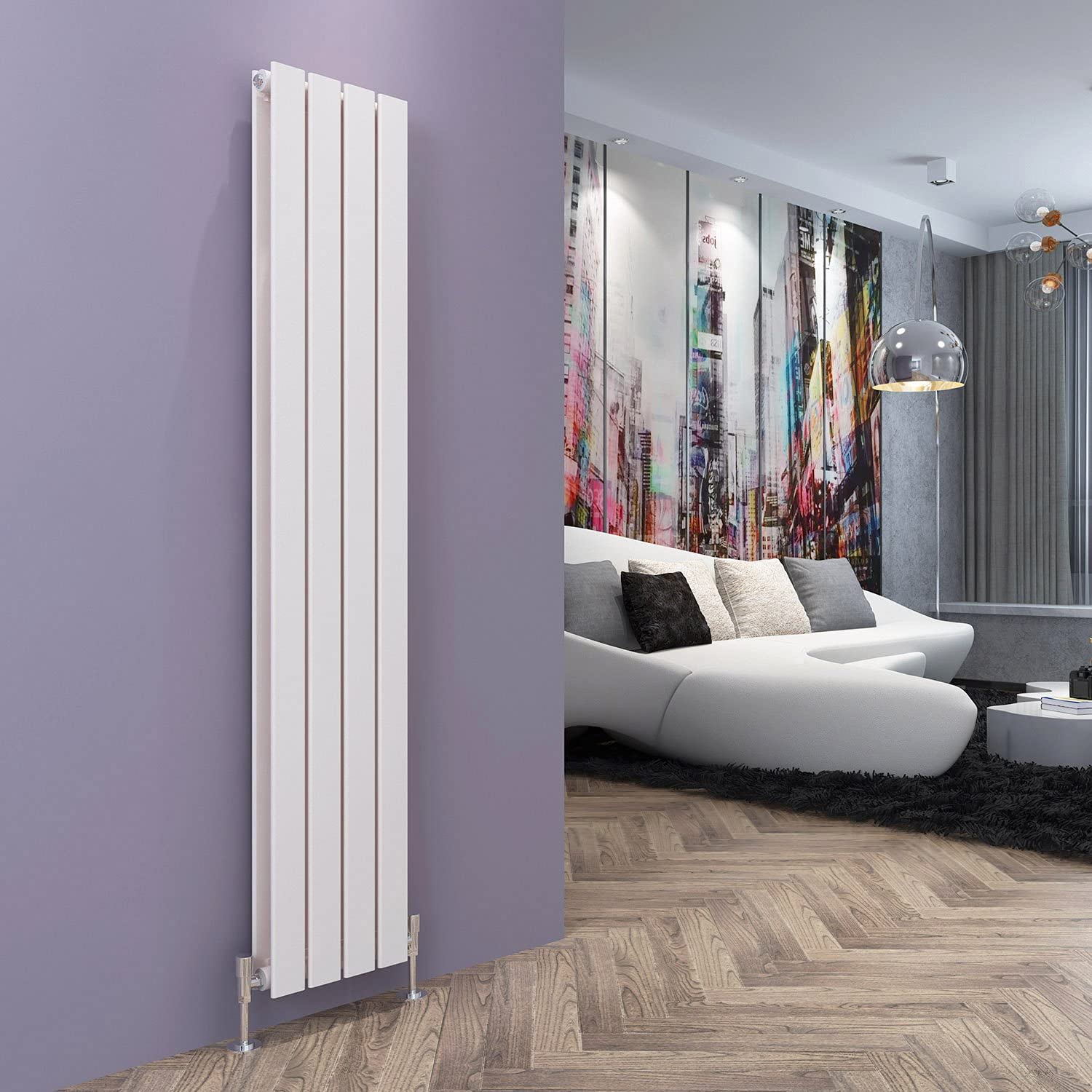 ELEGANT 1600 x 300mm Vertical White Double Flat Panel Column Radiator