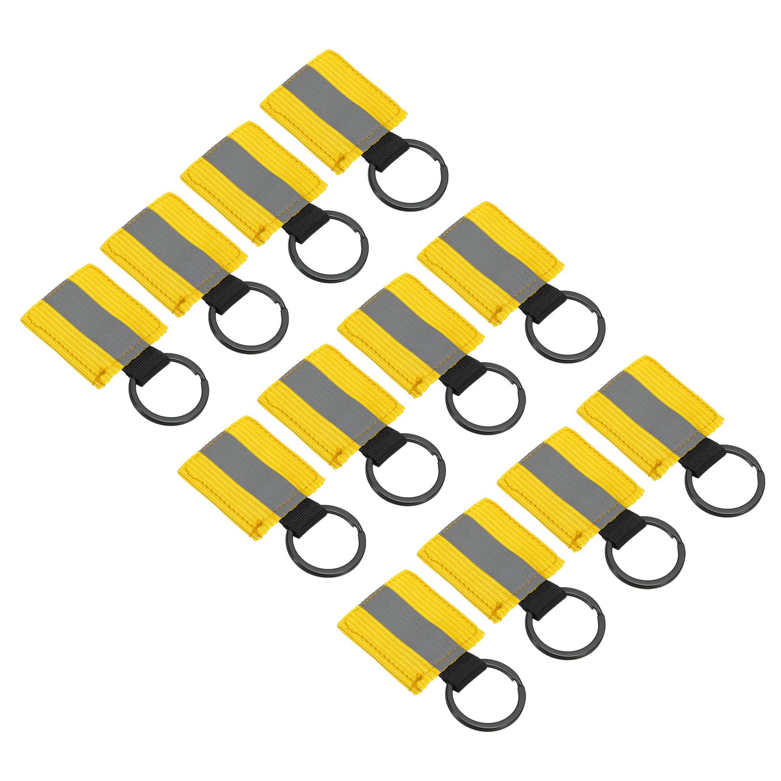 PATIKIL Reflective Keychain Tags, 12 Pack Reflective Zipper Pulls Nylon Keychain High Visibility Reflectors Tags for Backpack Pendant Dog Collar, Golden