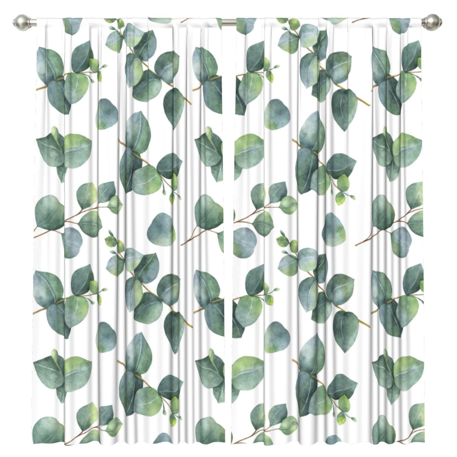 InOmak Watercolor Eucalyptus Leaves Branches, 2 Panels Window Curtains 52 x 84 Inch Blackout Curtains for Living Room Bedroom