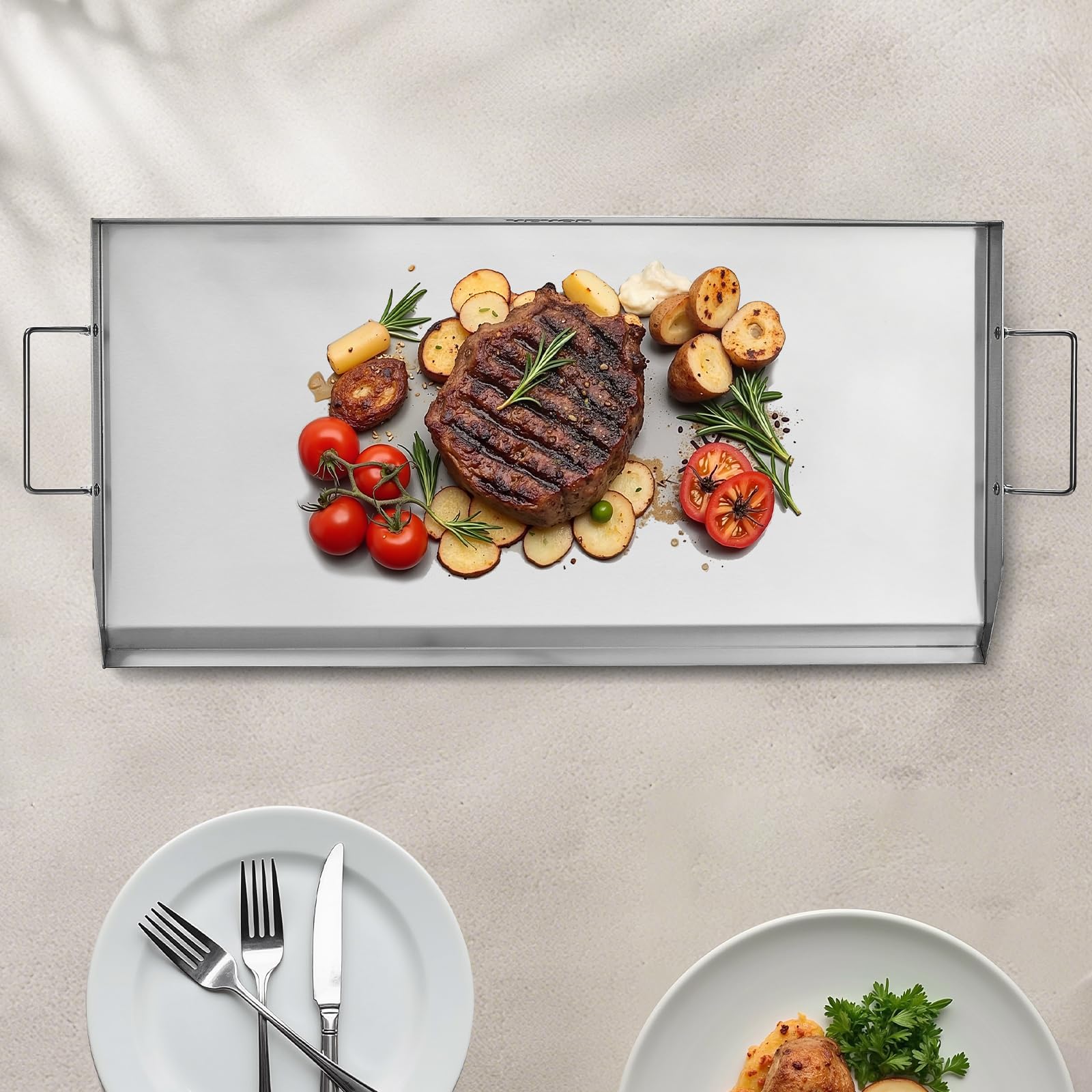 VEVOR Piastra in Acciaio Inox, Piastra Rettangolare Universale da 809x370 mm, Piastra a Gas, Pentole da Fornello Portatili per Famiglie con Manico, per Campeggio, Festa, Picnic, Eventi da Esterno
