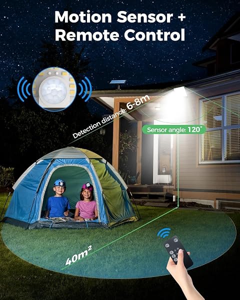 LOTMOS Solar Lights Outdoor, 342LED Remote Solar Security Lights Outdoor Motion Sensor, 3 Modes Garden Light Solar Powered Waterproof Pir Flood Lighting for Yard Shed Garage Outside,Cool White - 4