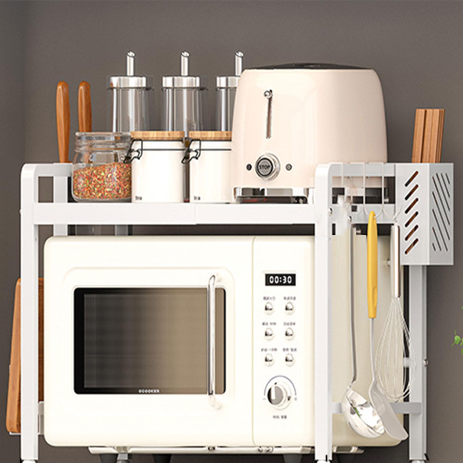 Étagère Réglable à 2 Niveaux pour Micro-Ondes | Grille Extensible pour Cuisine Blanc