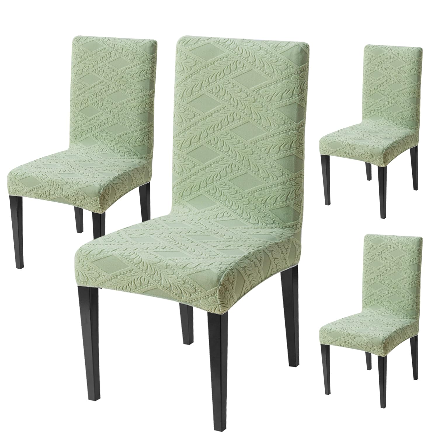 Stretchable Chair Covers - Green Jacquard Dining Covers -1