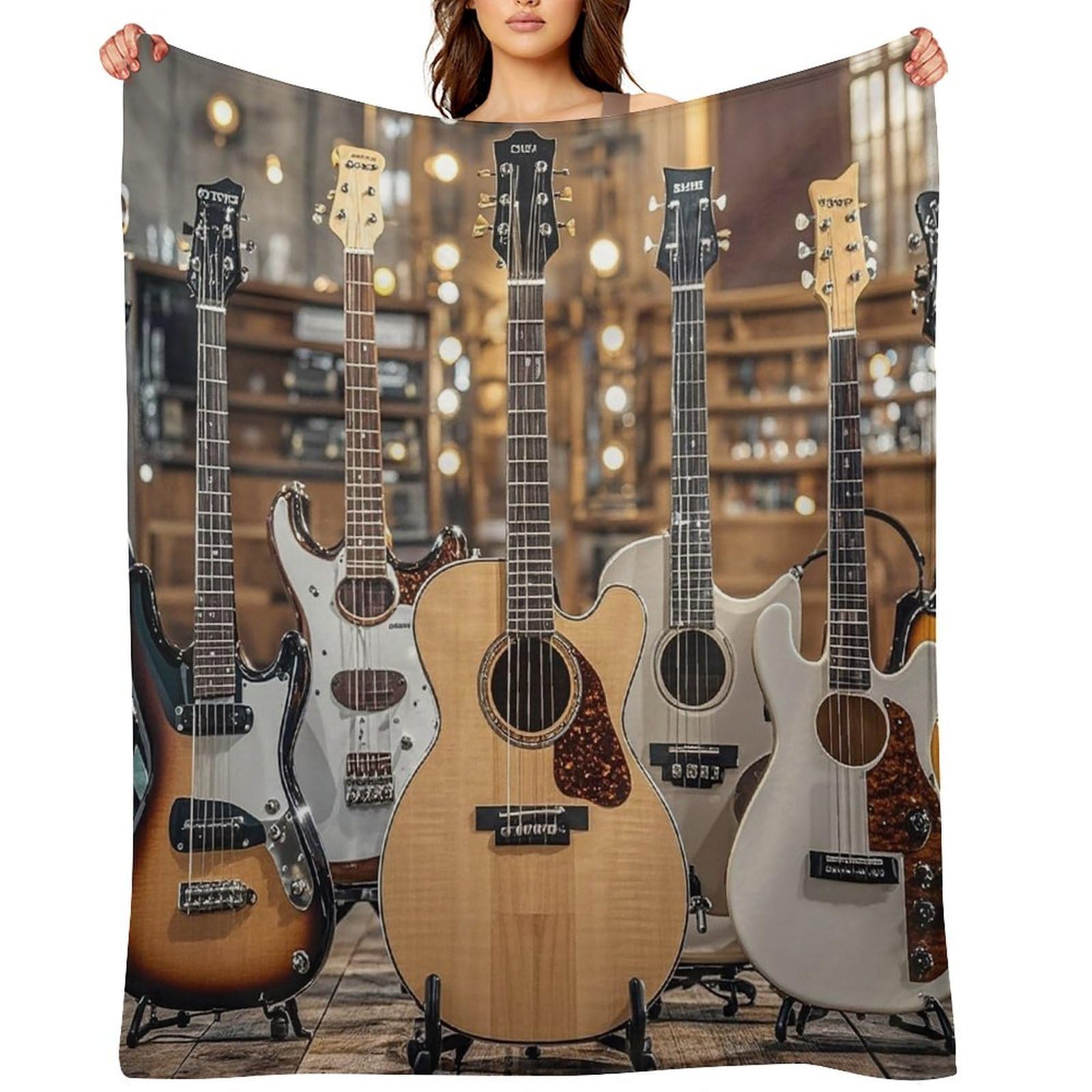 Flannel Guitar Bass Music Musical Instruments Throw Blanket for Couch Super Soft Fuzzy Cozy Flannel Blankets No Shed No Pilling FAnti-Static Winter Bed Blanket Decorative and Giftable Blankets