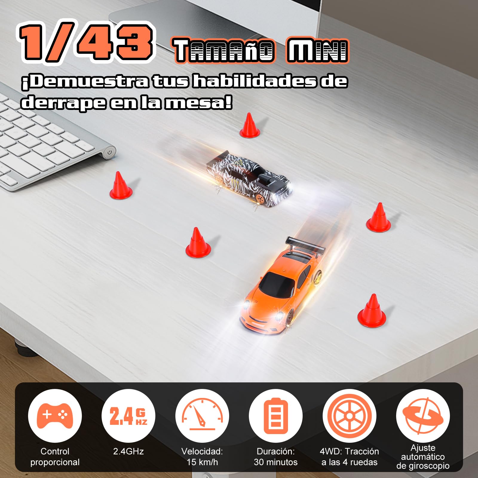 Joellfuner Coche Teledirigido Drift Pro, 1:43 Mini Drift RC Car, 4WD Coche Radiocontrol con Giroscopios y Luces LED, 15km/h, Coche Teledirigido de Juguete para Niños de 14+ Años
