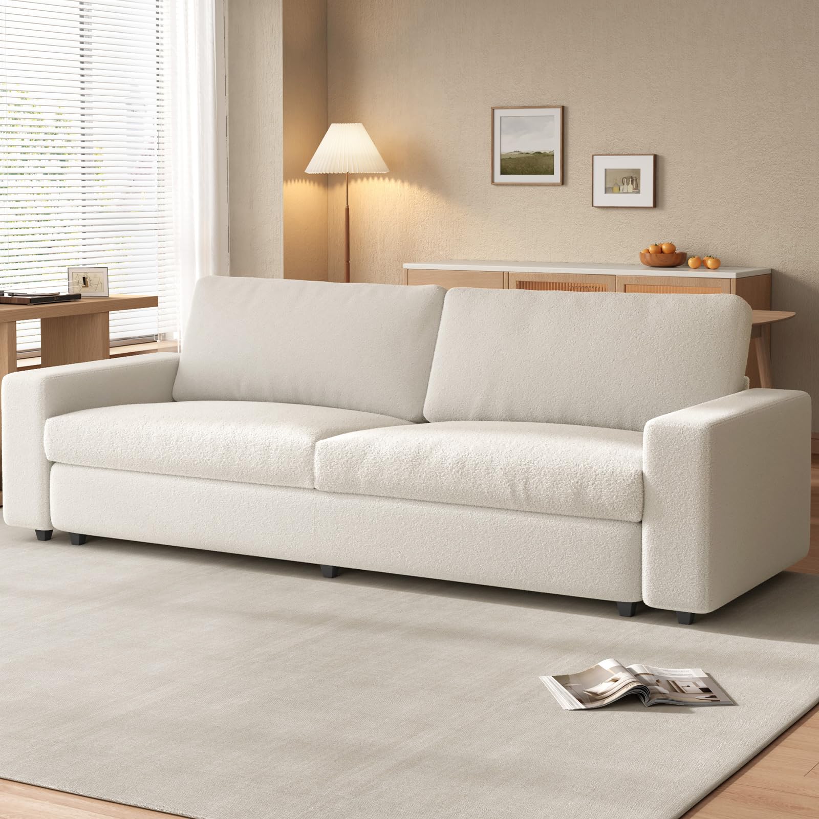 Guyii Sofá de tela de diseño moderno, cómodo sofá de 3 plazas – 212 cm de largo, sofá de salón brillante, cómodo sofá tapizado recto, muebles largos de tela para una vida moderna