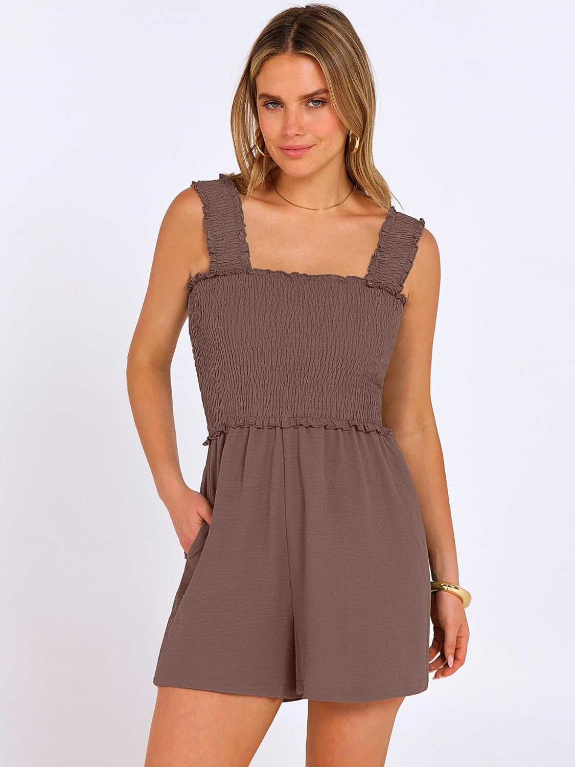 ANRABESS Women's Rompers Summer Casual Smocked Square Neck Sleeveless Loose Shorts Jumpsuit 2026 Beach Vacation Clothes - Image 5