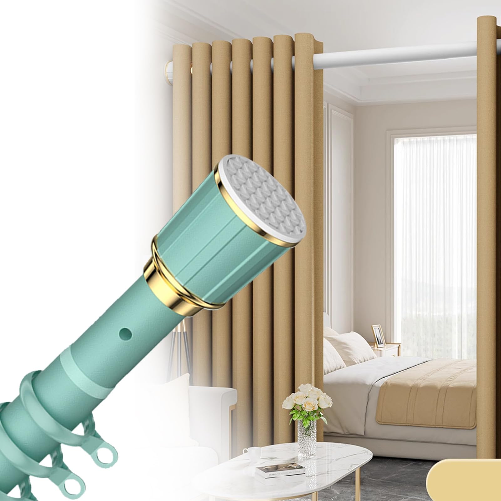 GLDYTVF Adjustable Tension Curtain Rod Extra Long 160-250cm 360-450cm 410-490cm No-Drill No-Slip Easy Install for Shower Bathroom Patio Green Finish