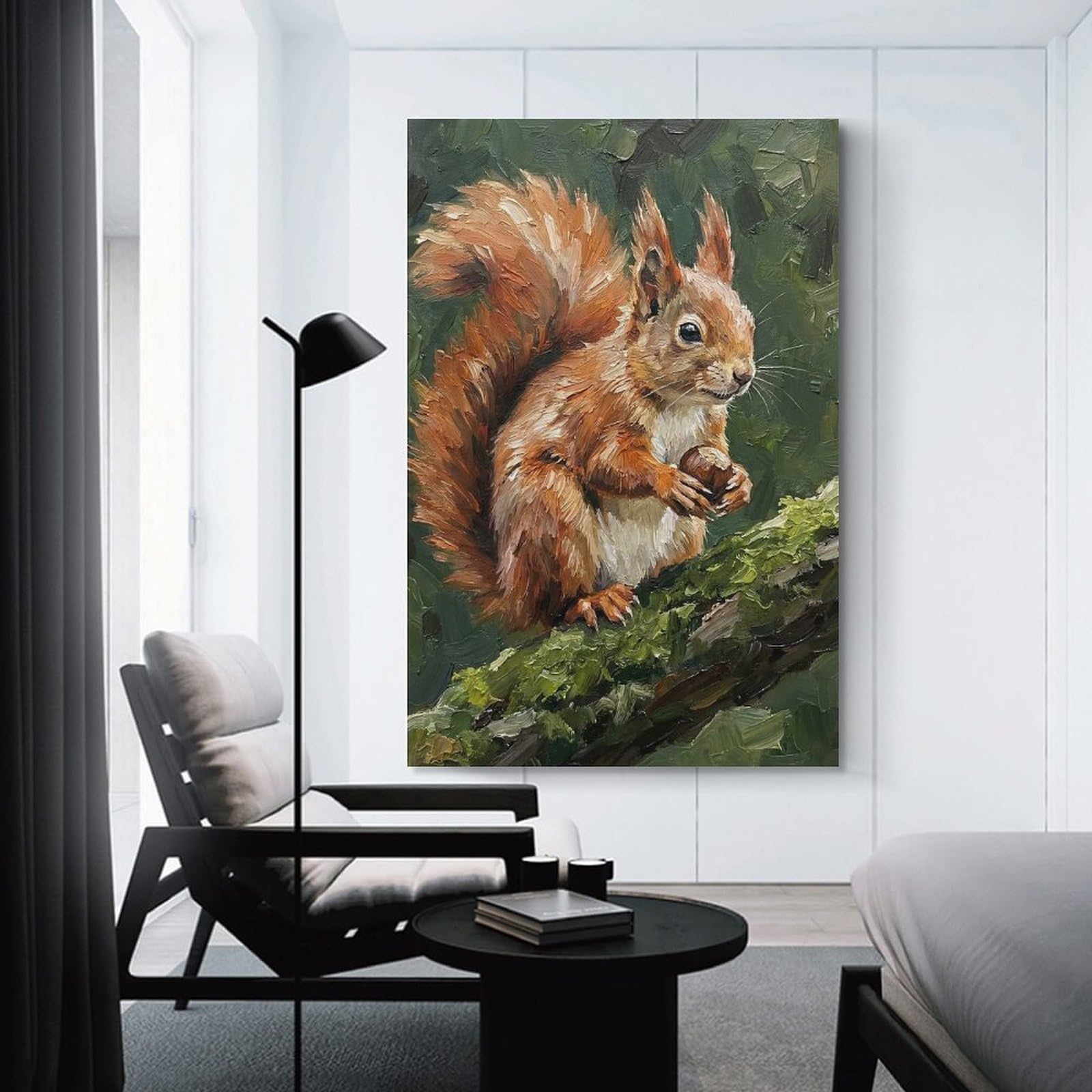 Junmoney Oil Painting of A Squirrel Holding A Nut Home Decor Wall Art, 24x36inch(60x90cm), for Apartments, Flats Or New Home Decor, An Easy Choice for New Home Styling