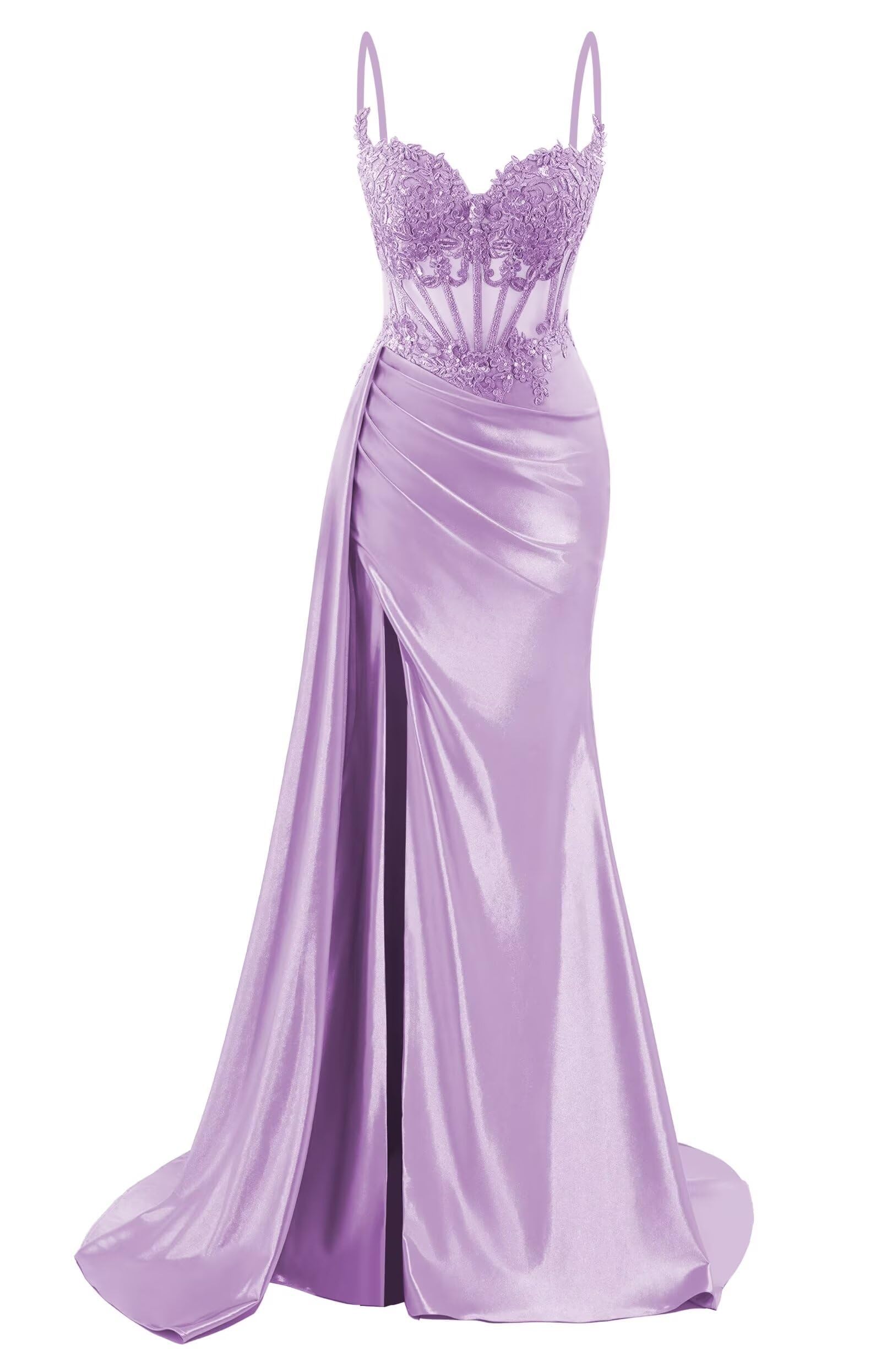 Hppee Women's Lilac Sexy Prom Dresses For With Slit Mermaid Corset Formal Gown With Lace Applique Celebrity Dress Uk10