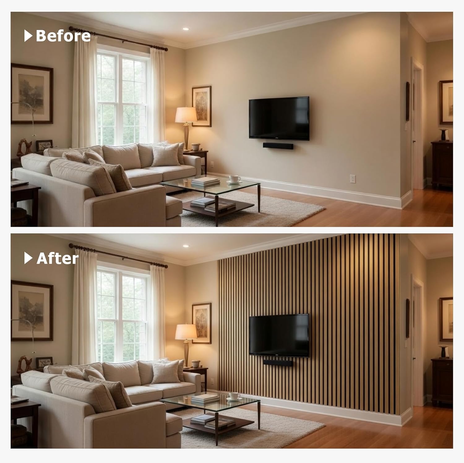 Wood Slat Wall Panels - 4 Pack 47.2" × 23.6" - Acoustic Sound Proof Panels Noise Reduction for Home Office Studio, 3D Fluted Sound Dampening Absorbing Panels, Oak