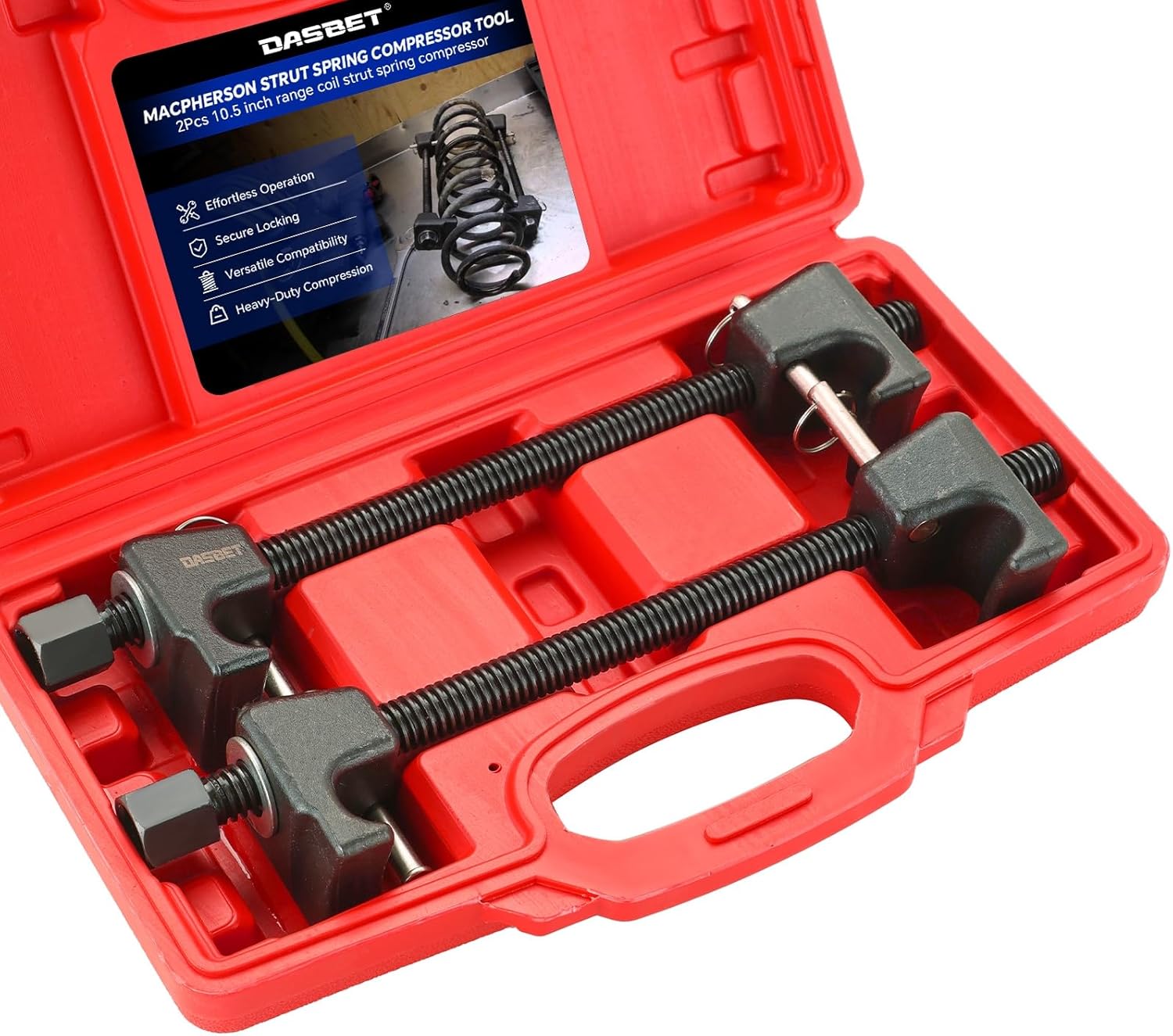 DASBET Macpherson Strut Spring Compressor Tool Kit 2PCS Coil Spring Compressor with Detent Pins Spring Compressor with 10.5in Range for Suspension Work