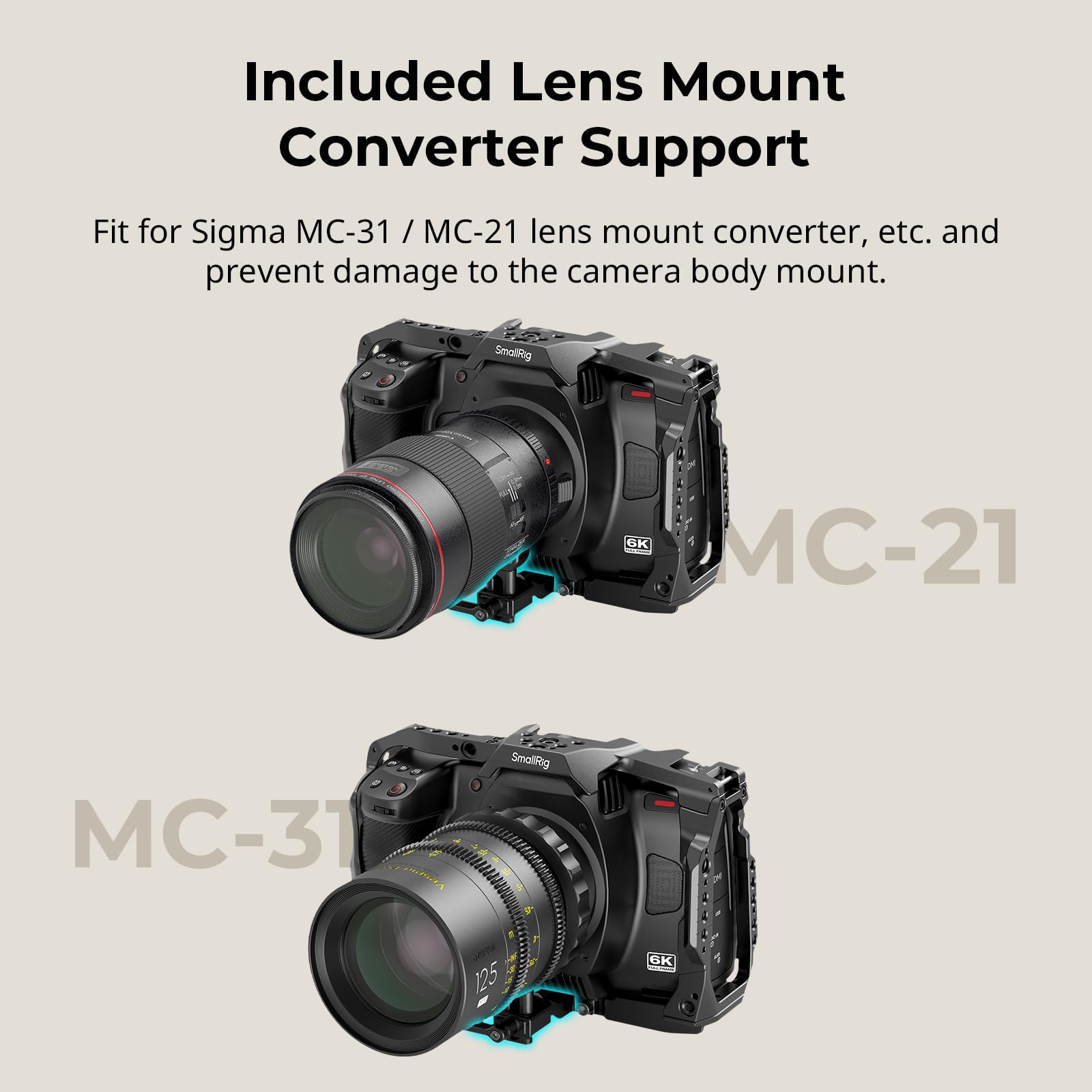 SMALLRIG Cage for Blackmagic Design Cinema 6K, Full/Half Cage with Included Lens Mount Converter Support, Anti-Deflection - Image 4