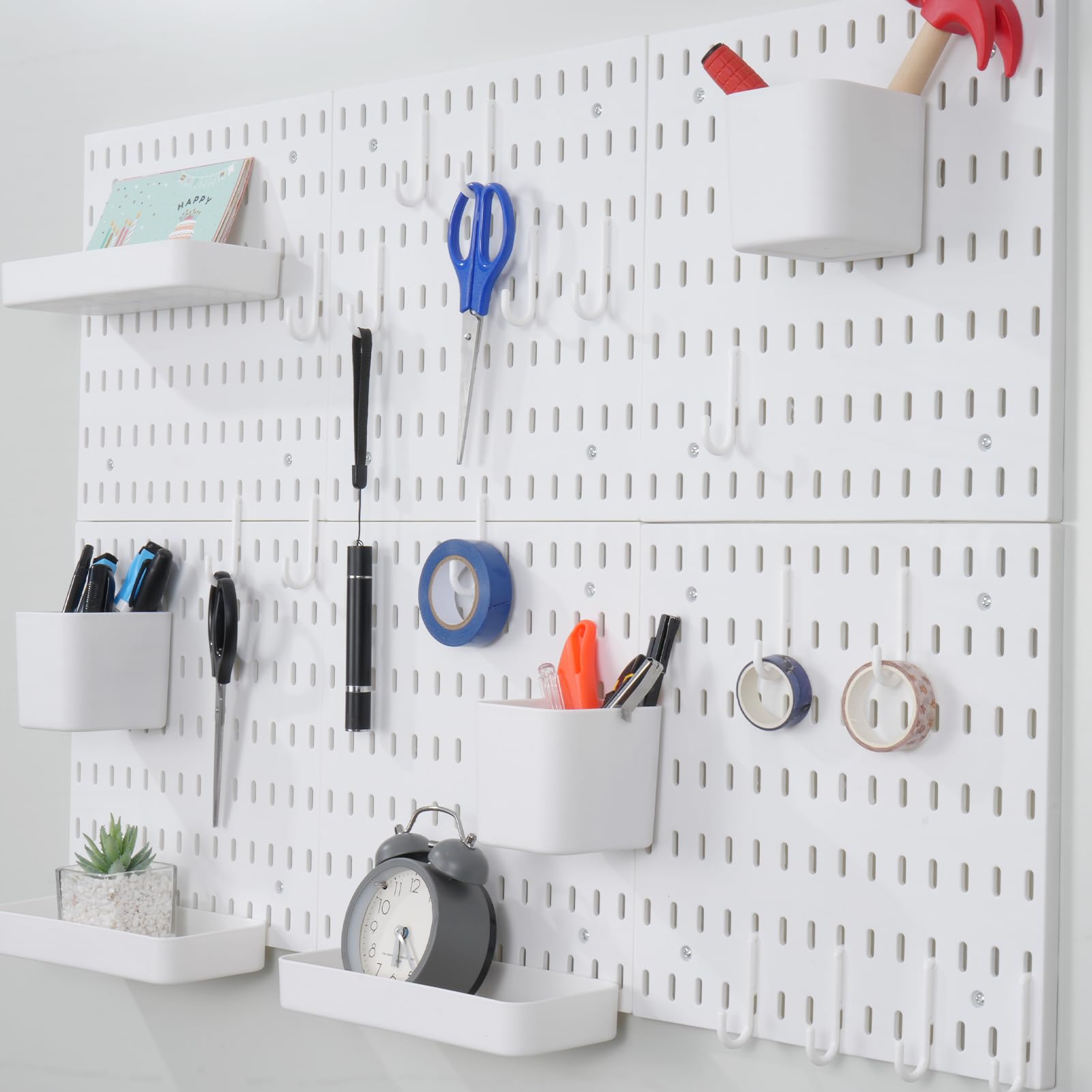 Kit per pannello forato, include 6 pannelli forati da 28 x 28 cm e ganci per accessori, organizer da parete in plastica, per ufficio, stanza dei mestieri, 42 pezzi