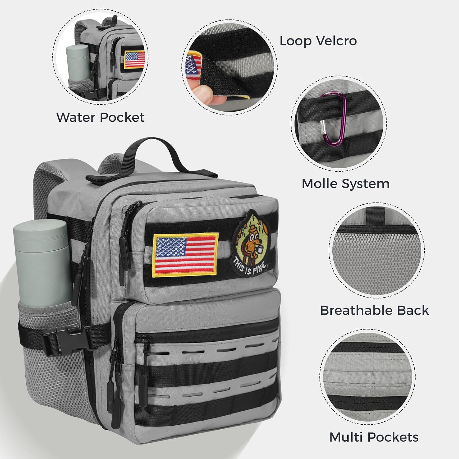 9L Mini Tactical Backpack for Men Women,Small Military Tactical Backpack for Sport,Gym,Hiking,Travel,Camping (Gray)
