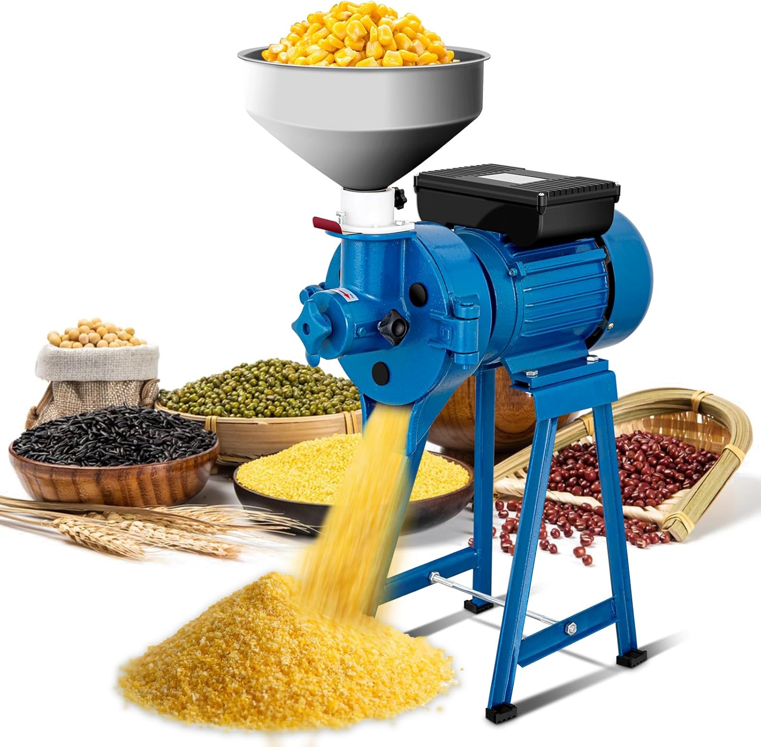 DryWet Electric Grain Mill Grinder, Flour mill for Grinding Corn, Rice, Cereal, Wheat, Chilli into Fine Powder, Commercial Grade 110V Spice Grinders with Adjustable Grind & Included Funnel