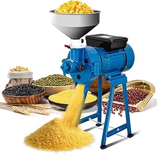 DryWet Electric Grain Mill Grinder, Flour mill for Grinding Corn, Rice, Cereal, Wheat, Chilli into Fine Powder, Commercial Grade 110V Spice Grinders with Adjustable Grind & Included Funnel