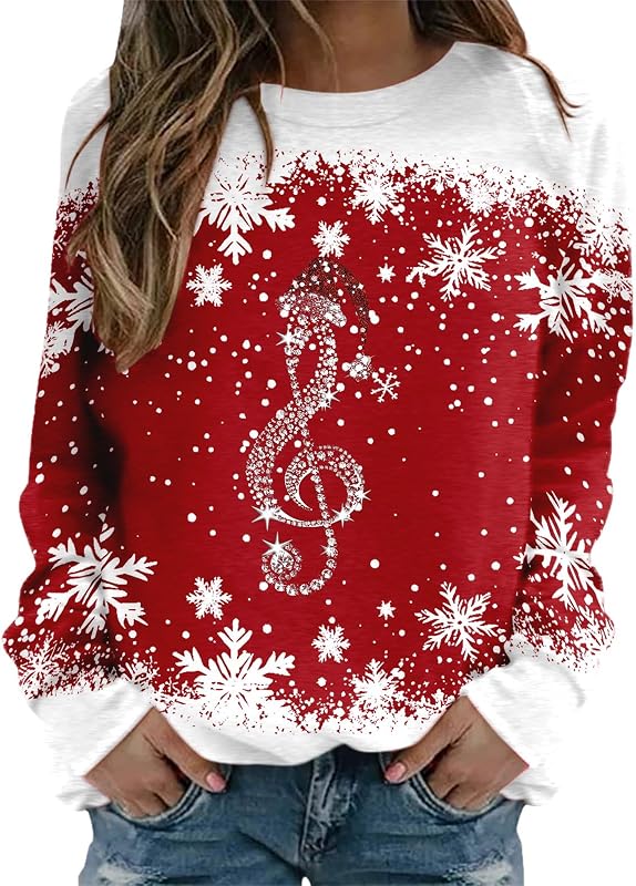 Christmas Sweatshirts Women Snowflake Graphic Sweater Ugly – product photo 4 of 4