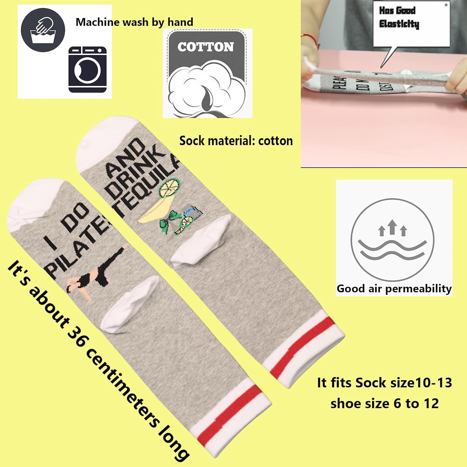 TSOTMO Pilates Tequila Novelty Socks Pilates Lovers Tequila Lovers Gift Girls Weekend Instructor Workout Gift