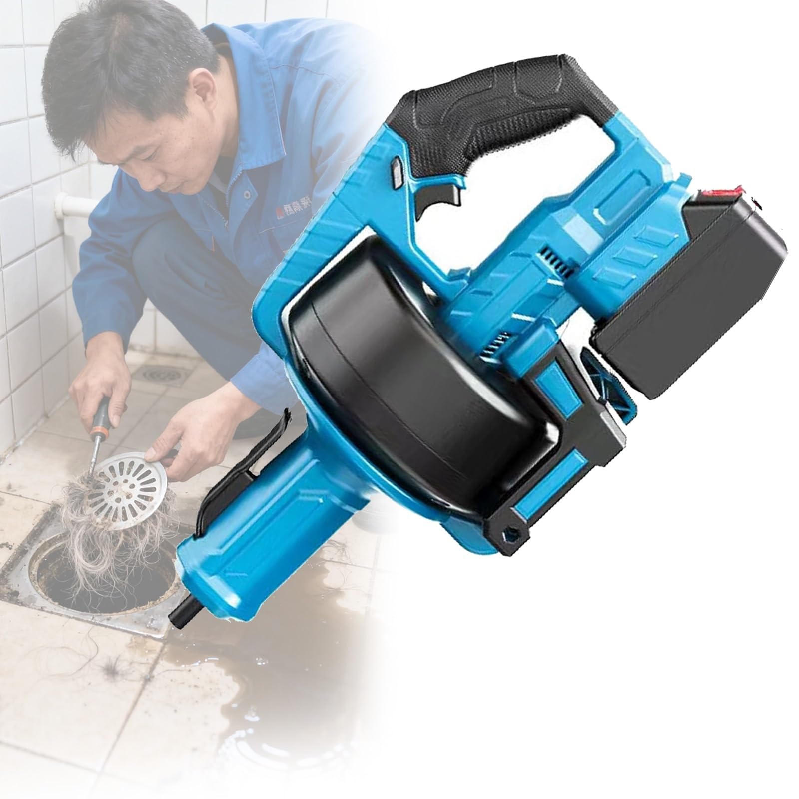 Compact Portable Pipe Clog Remover Cordless Drain Snake for Sink & Tub