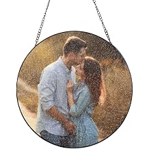 Personalized Custom Photo Stained Glass Window Hanging, Custom Family Portrait Suncatcher Ornament, Halloween Christmas Custom Photo Gift for Mom Dad Grandma Home Indoor Outdoor Decor 4in