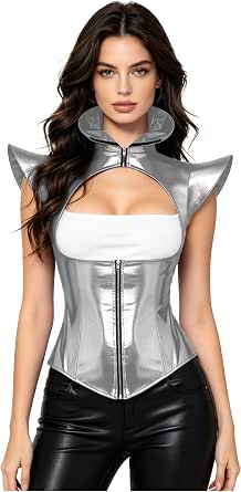 Chictry Women's Glossy Faux Leather Underbust Corset Shrug