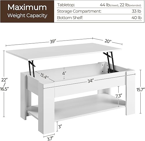 Miniatura 79 de Yaheetech - Mesa de centro con almacenamiento oculto Espresso,Negro -,Gris,Marrón (Rustic Brown),Blanco