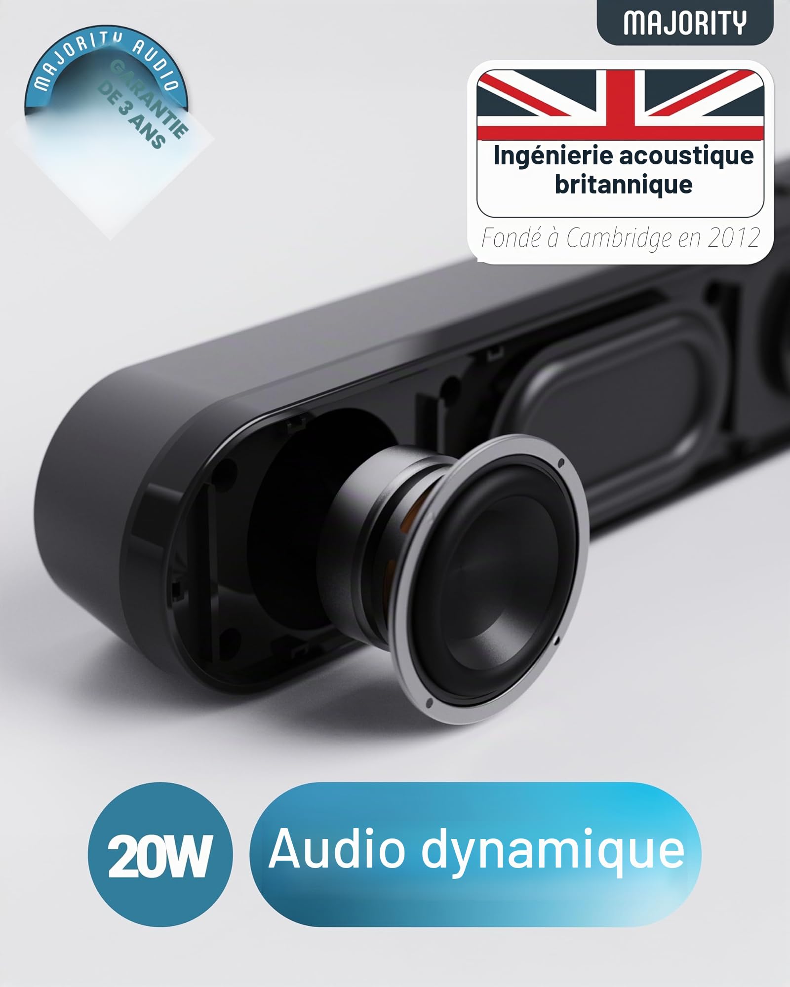 Barre de son Atlas 20W Bluetooth USB AUX portable pour PC TV moniteur