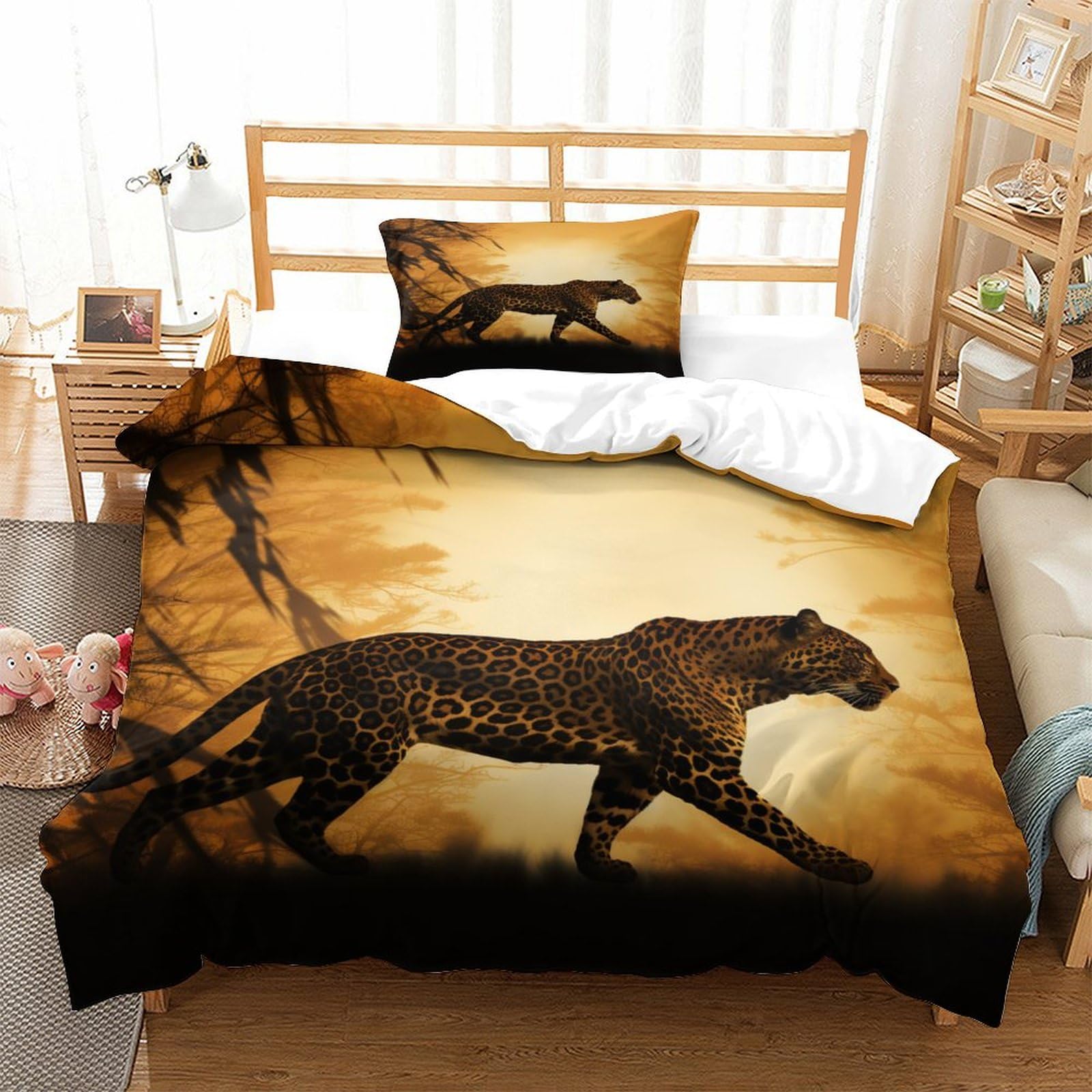 P1S9U7W5Y Wild Life 3D Printed Leopard Duvet Cover Set 3pcs Microfiber Leopard Bedding Set Single