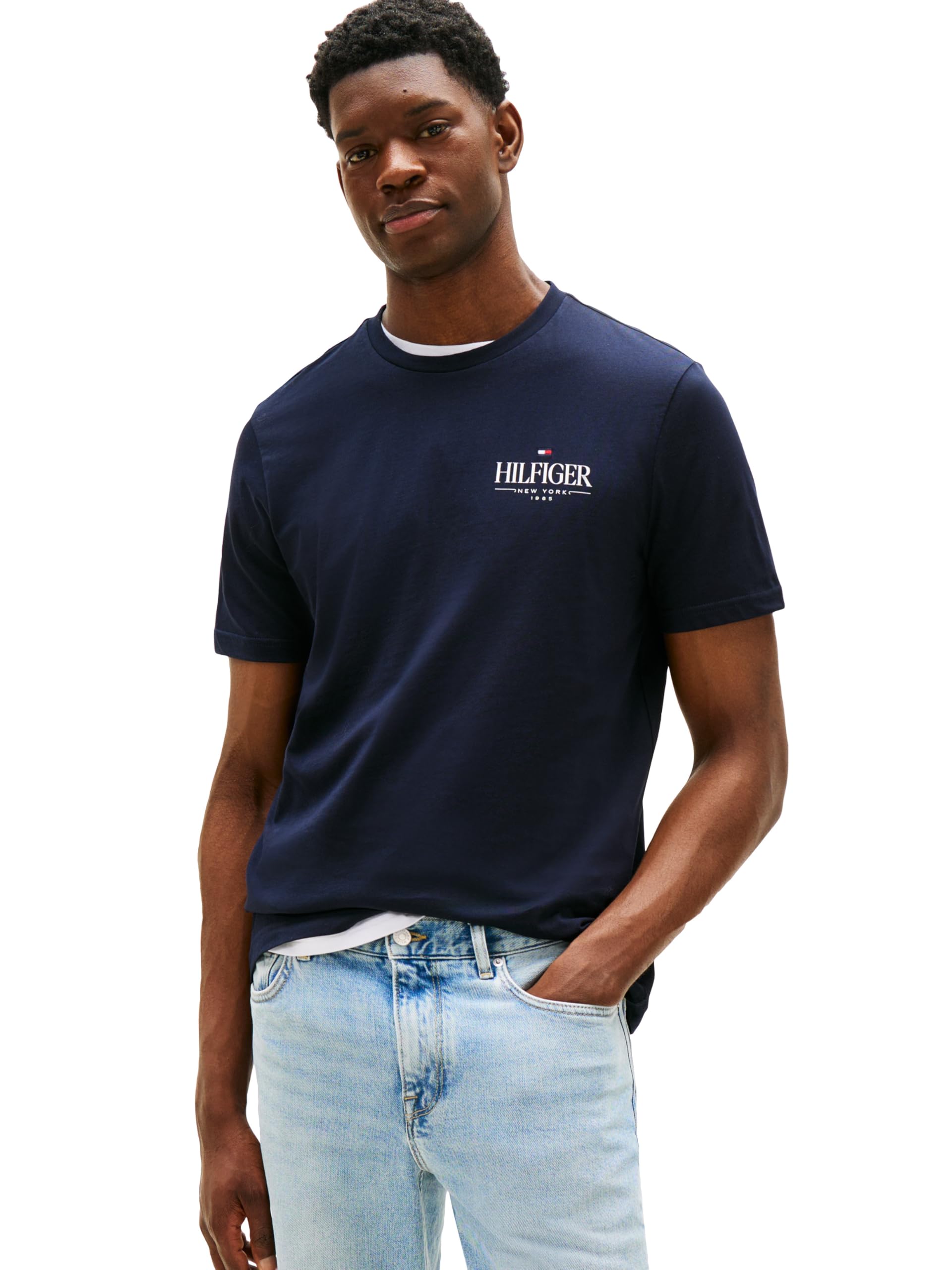 Tommy Hilfiger Men's Desert Sky Short Sleeve Cotton Graphic T-Shirts With Embroidered Stack Logo, Xl