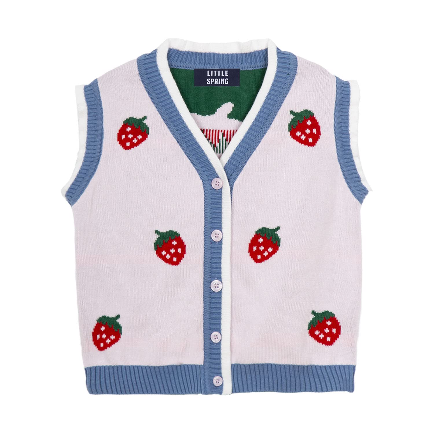 LittleSpring Toddler Baby Girl Knit Sweater Vest V Neck Button Down Soft Sleeveless