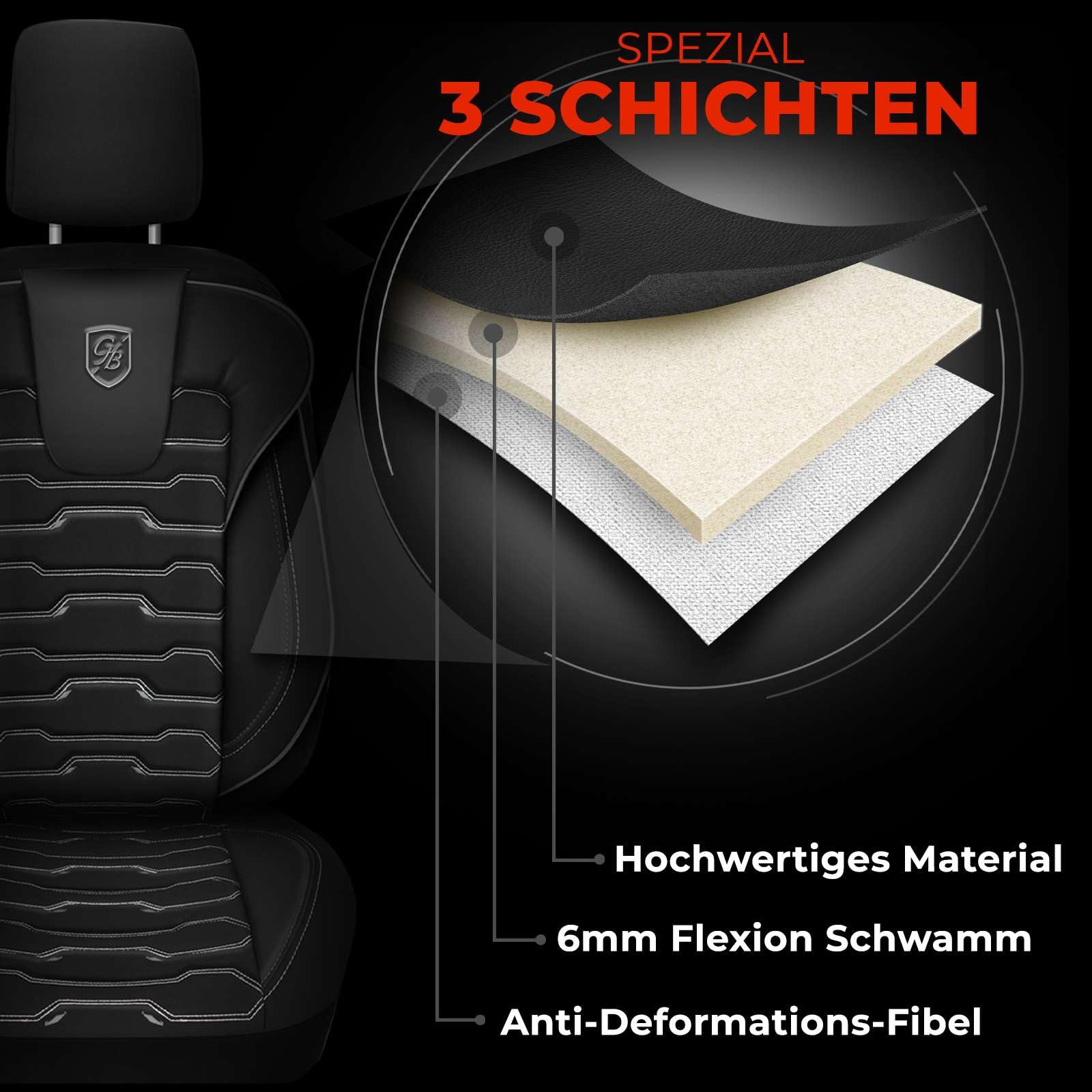Autositzbezüge Universal – Premium Autozubehör Innenraum für PKW & SUV – Jacquard Sitzauflage, Autoschonbezug Auto, Airbag-kompatibel, Schwarz - Grau, Vordersitz-Set inkl. Montageset