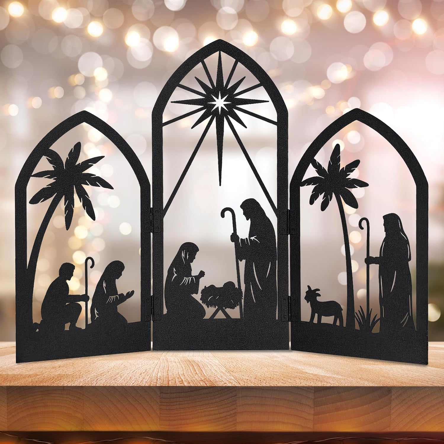 OULYDEKO Nativity Scene for Christmas, Metal Nativity Decoration,Nativity Silhouette,Black Silhouette Nativity Scene for Yard Stake,Christmas Indoor Decor(15 * 11.8 in)