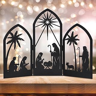 Nativity Scene for Christmas, Metal Nativity Decoration,Nativity Silhouette,Black Silhouette Nativity Scene for Yard Stake,Christmas Indoor Decor(15 * 11.8 in)