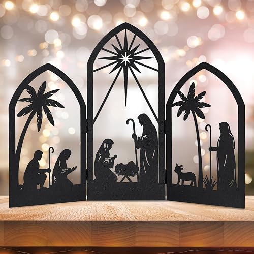 OULYDEKO Nativity Scene for Christmas, Metal Nativity Decoration,Nativity Silhouette,Black Silhouette