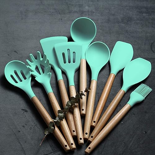 Vista 53 de Umite Chef Juego de utensilios de cocina de cocina, 33 piezas antiadherentes de silicona con soporte, mango de madera, resistente al calor, juego