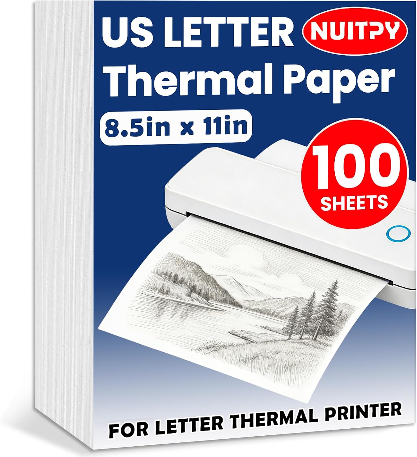 100 Sheets Thermal Printer Paper, 8.5in x 11in US Letter Size